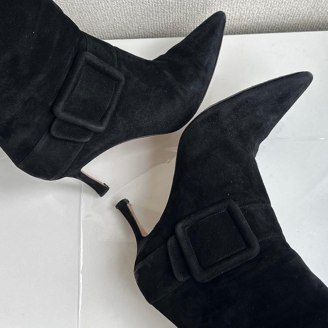 マノロブラニク　ロングブーツ　スクエアバックル　ハイヒール　スエード　黒　37