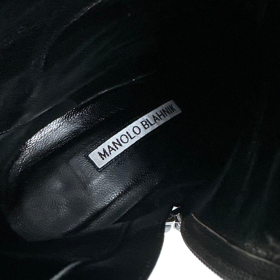 マノロブラニク　ロングブーツ　スクエアバックル　ハイヒール　スエード　黒　37