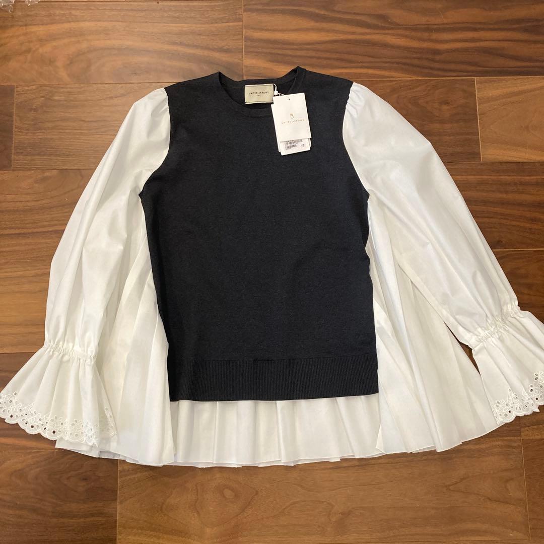 新品タグ付UNITED ARROWS プリーツコンビ ニットブラウス FREE