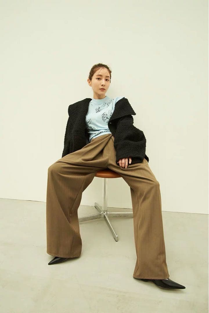 CLANE×田中みな実　TUCK HERRINGBONE SLACKS