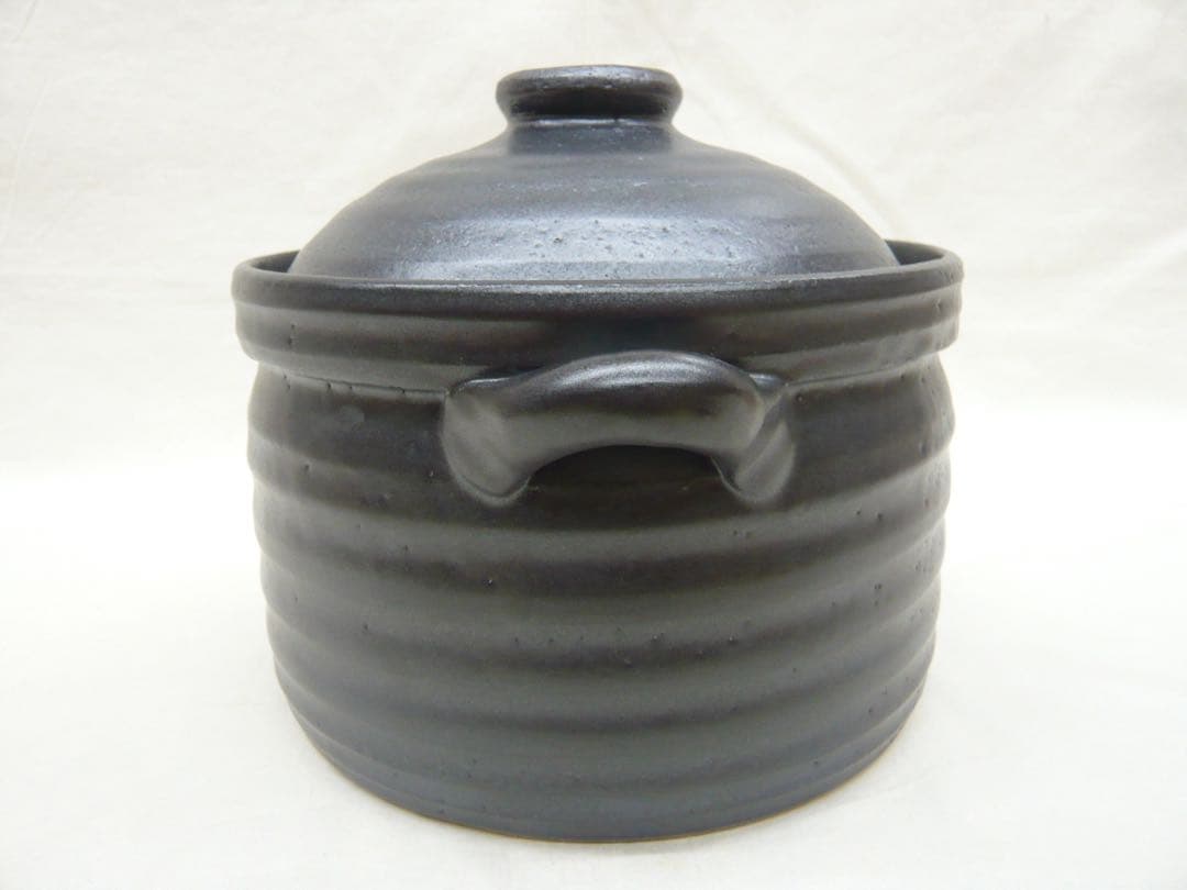 『萬古焼 二重蓋使用の3合炊きご飯釜 黒釉メタル』ガス・IH対応