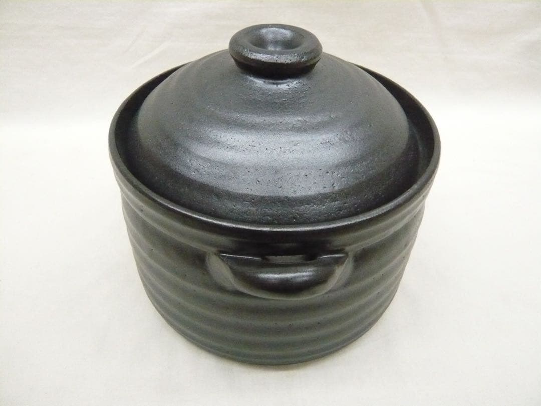 『萬古焼 二重蓋使用の3合炊きご飯釜 黒釉メタル』ガス・IH対応