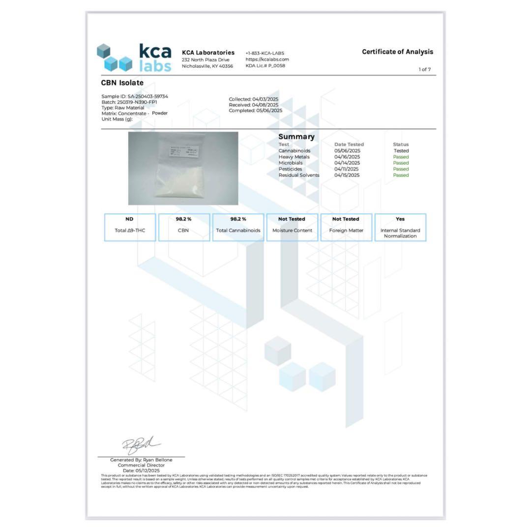 高純度CBN アイソレートパウダー 10g 98% CBD CBG62
