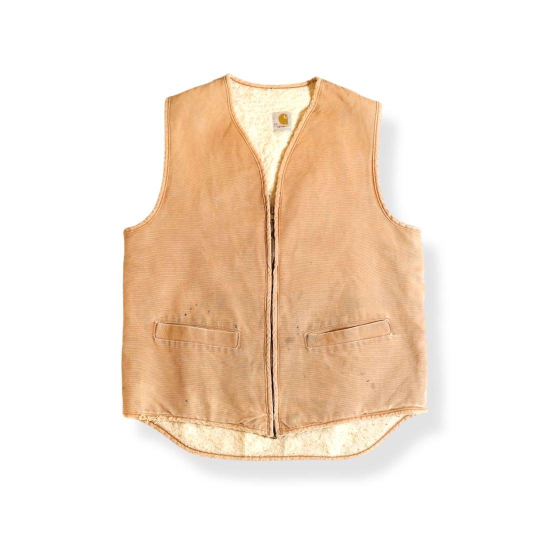 80s USA製 カーハート ダックベスト フェード ビンテージ 裏ボア LT
