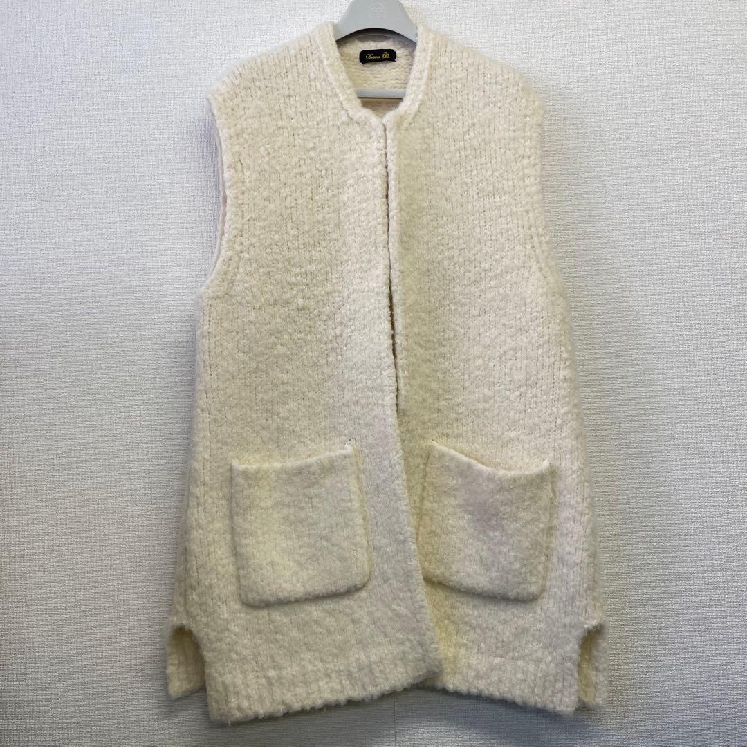 drawerドゥロワー★アルパカ・ウール☆白ジレ・ロングベスト