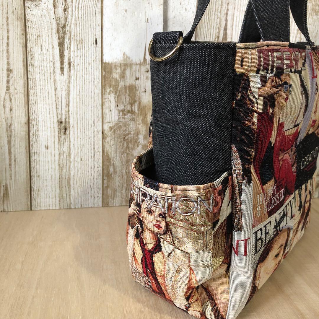 ACHACO　トートバッグ　ハンドメイド　ブラック　ゴールド【新品デニム】