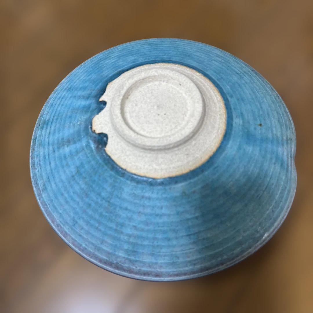 安藤勝美　青色陶器皿 木製箱付き
