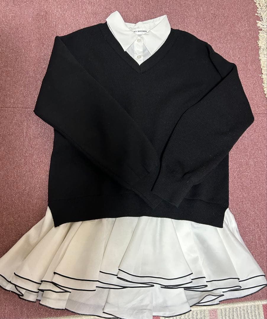 LILY BROWN ドッキングシャツワンピース Vネックニットトップス