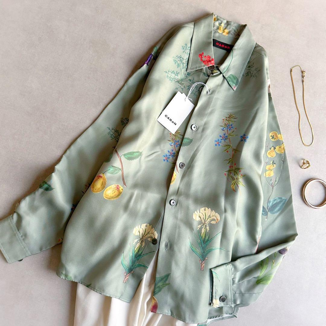新品▲CABaNキャバン//BLOOMIN ART シルク100%ツイルシャツ