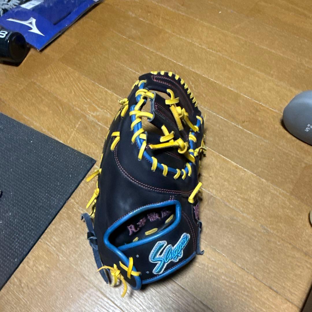 久保田スラッガーファーストミット 軟式グローブ 黒/青/黄色