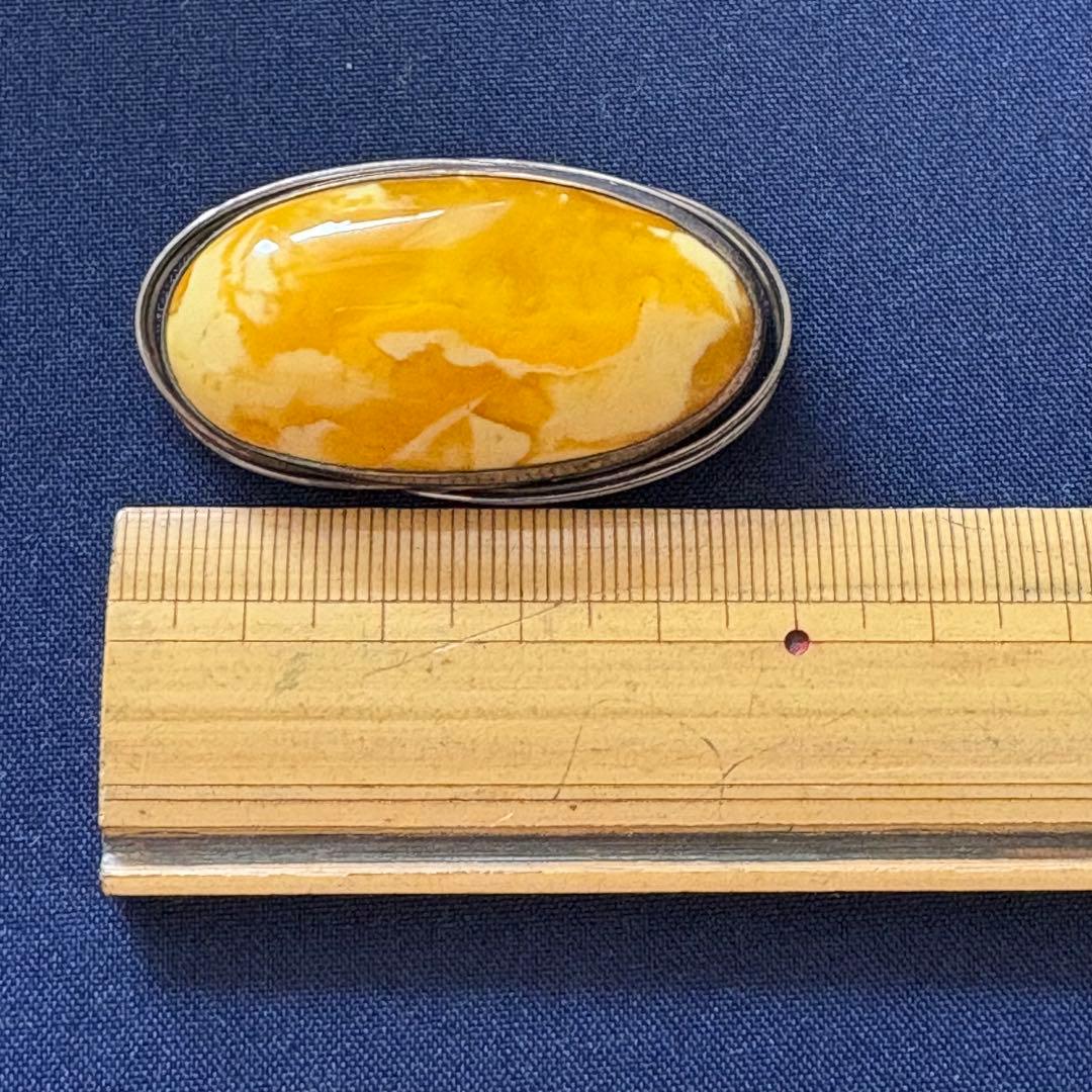 ごろ様　希少★大粒楕円形ブローチ イエローアンバーブローチ 琥珀　ヴィンテージ