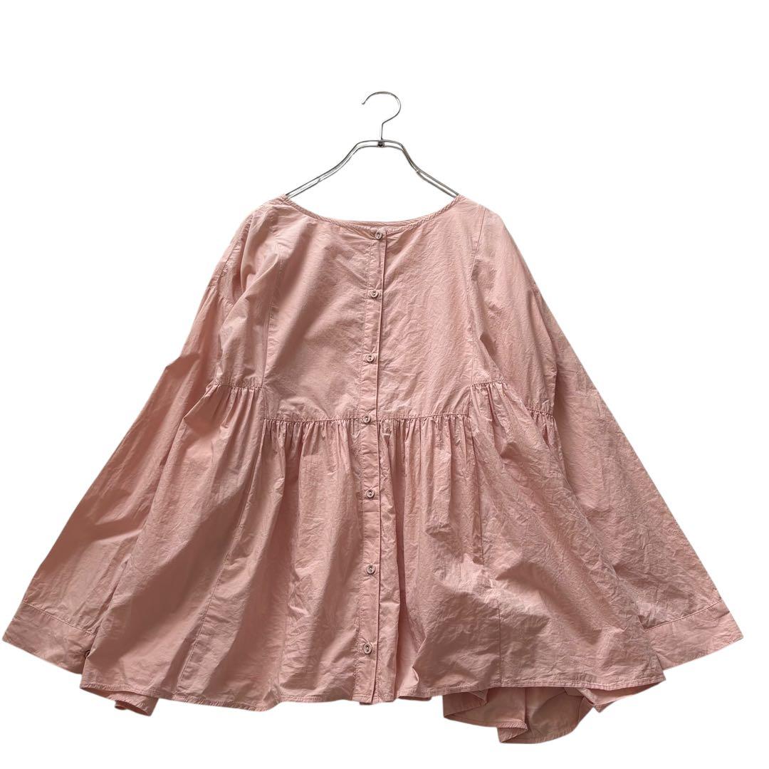 美品☆かぐれ☆コットンギャザー2WAYブラウス ピンク オーバーサイズ ペプラム