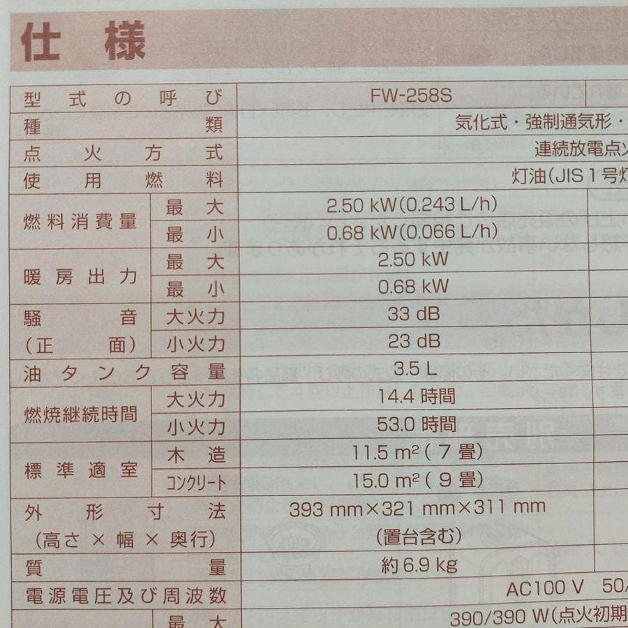 ◆ダイニチ 石油ファンヒーター FW-258S 取扱説明書付き