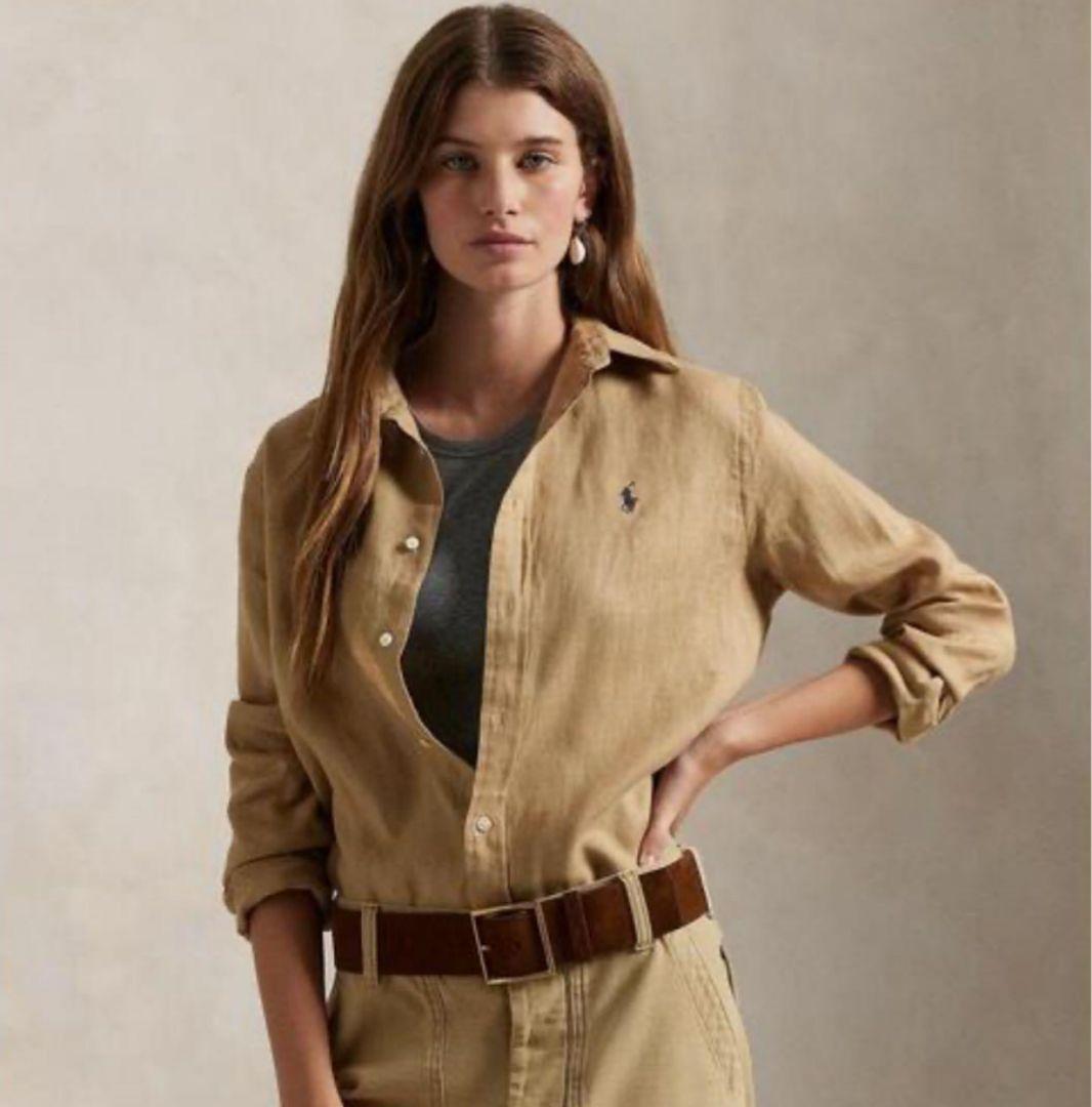 ✨極美品 ポロ ラルフローレン ベージュリネンシャツ SP クラシックフィット