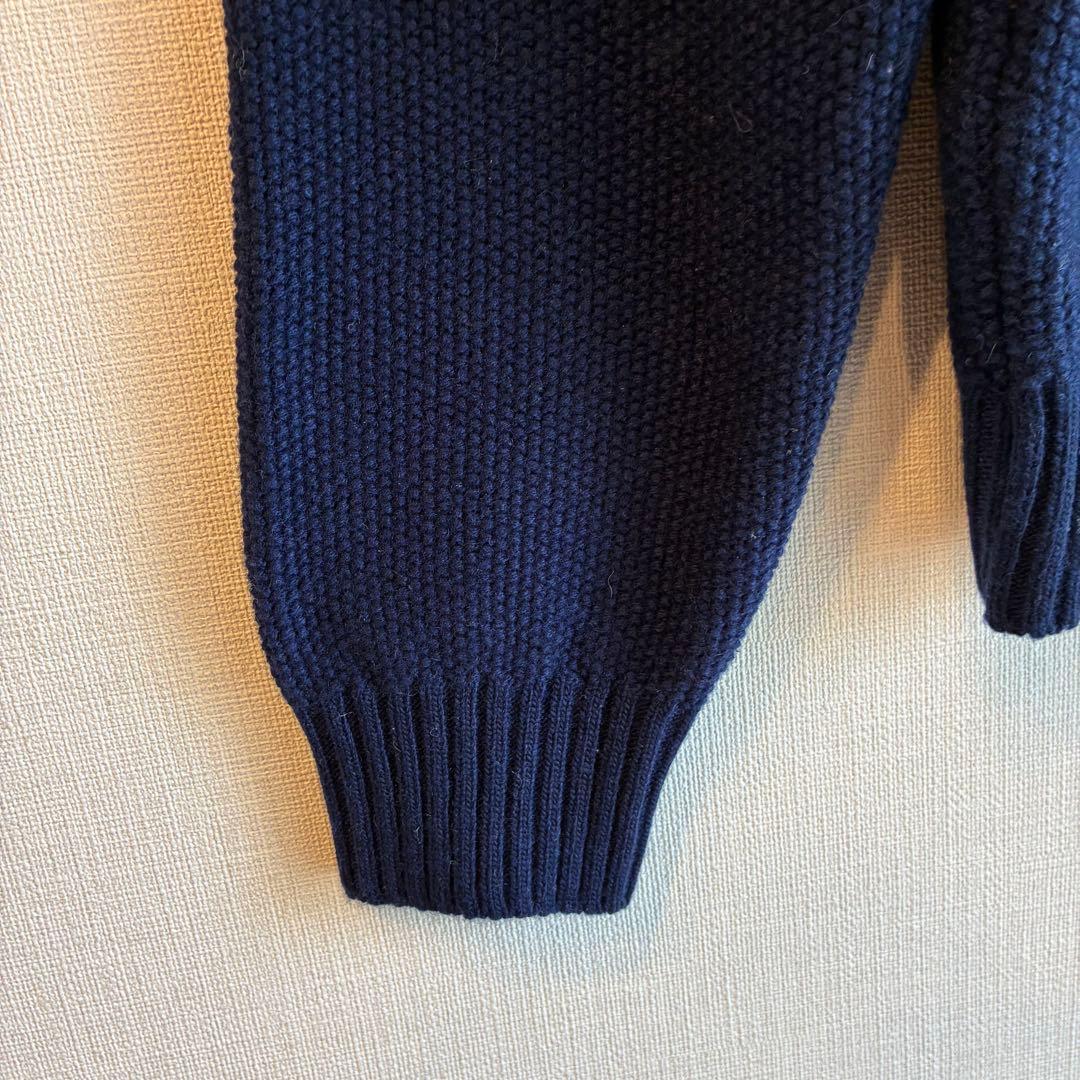 伊製 GRAY ポップコーン アラン タートルネック セーター 48 ネイビー