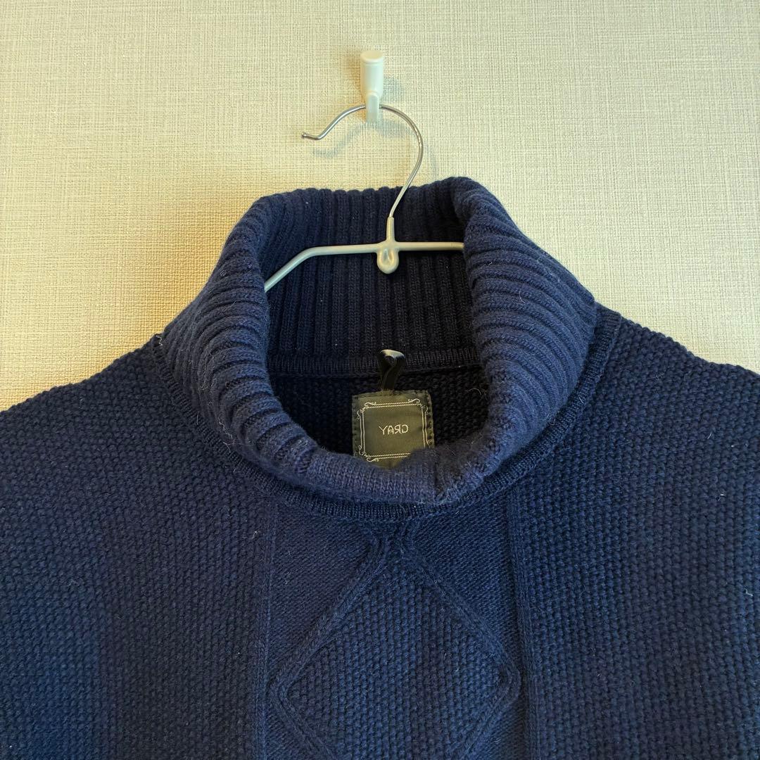 伊製 GRAY ポップコーン アラン タートルネック セーター 48 ネイビー