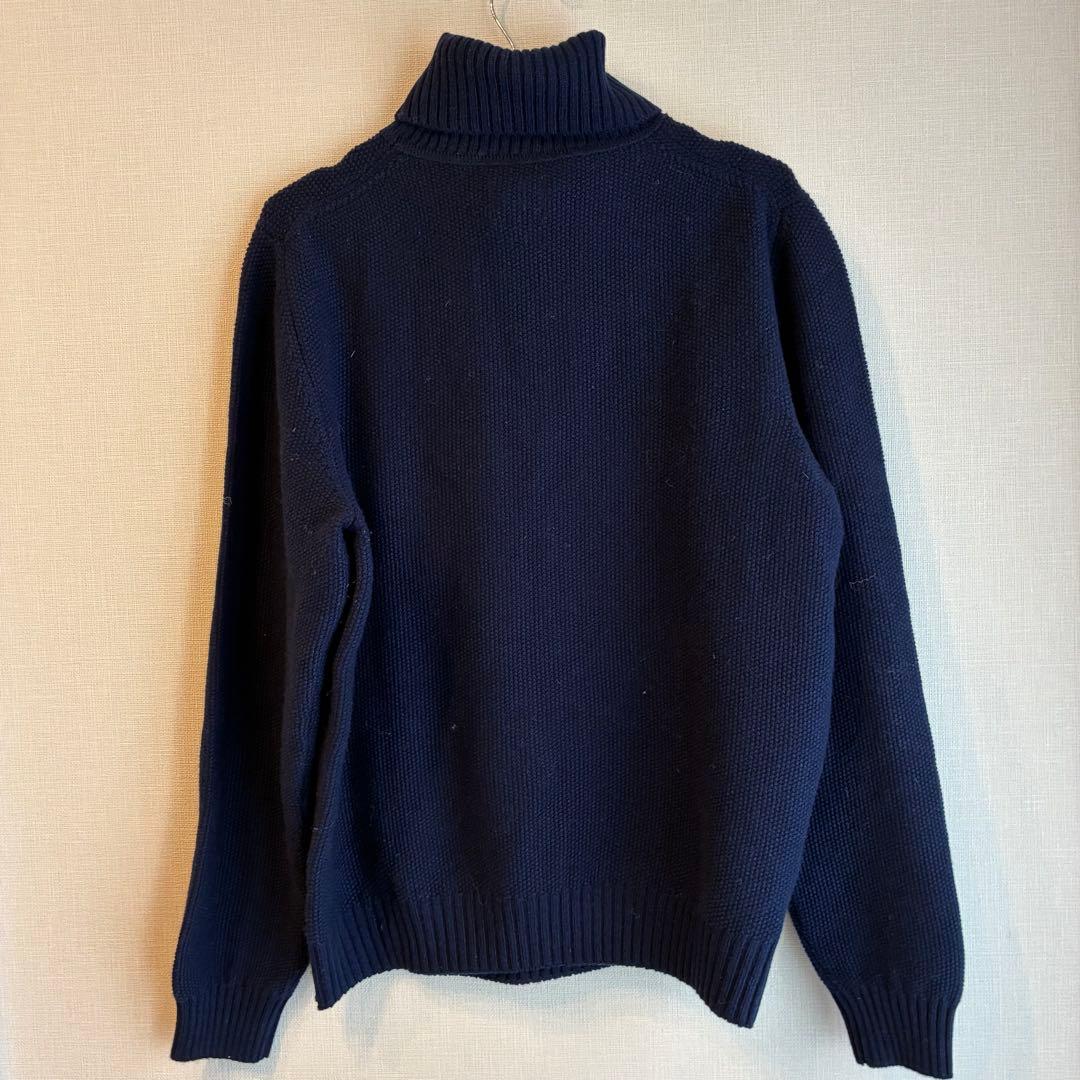 伊製 GRAY ポップコーン アラン タートルネック セーター 48 ネイビー