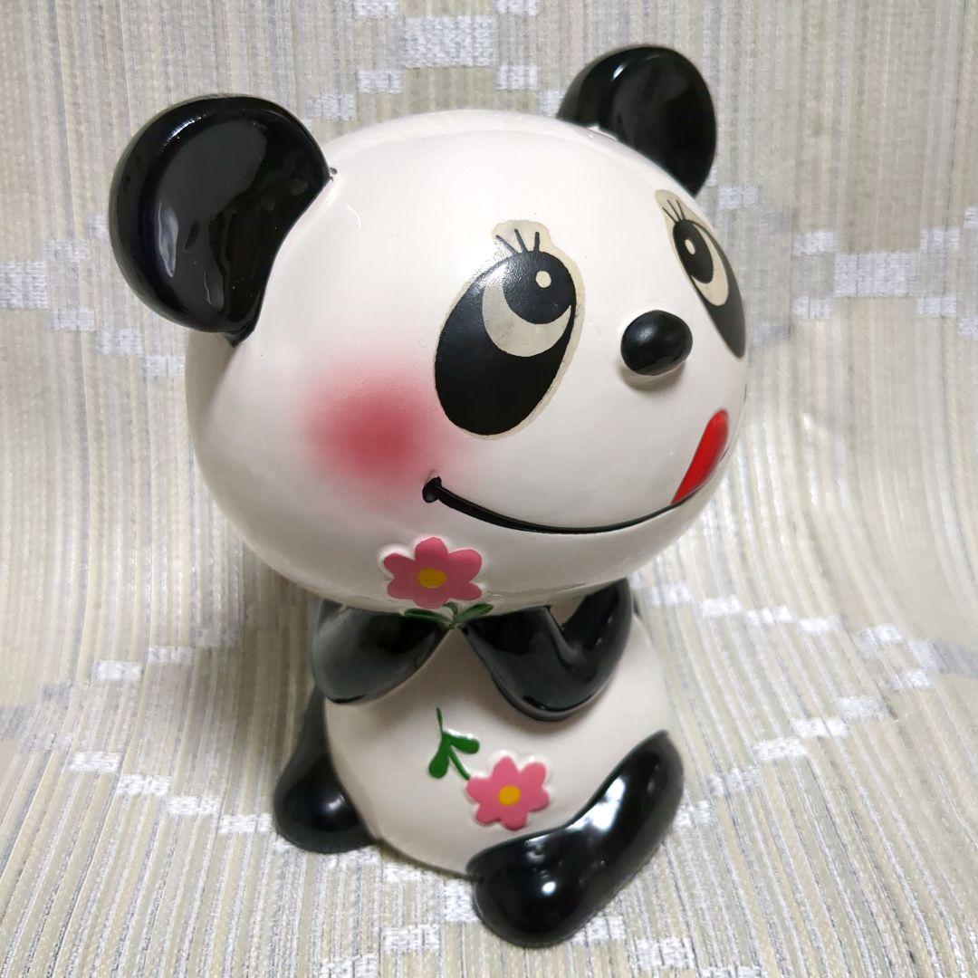内藤ルネ　パンダ陶器貯金箱　昭和レトロ　お花パンダ