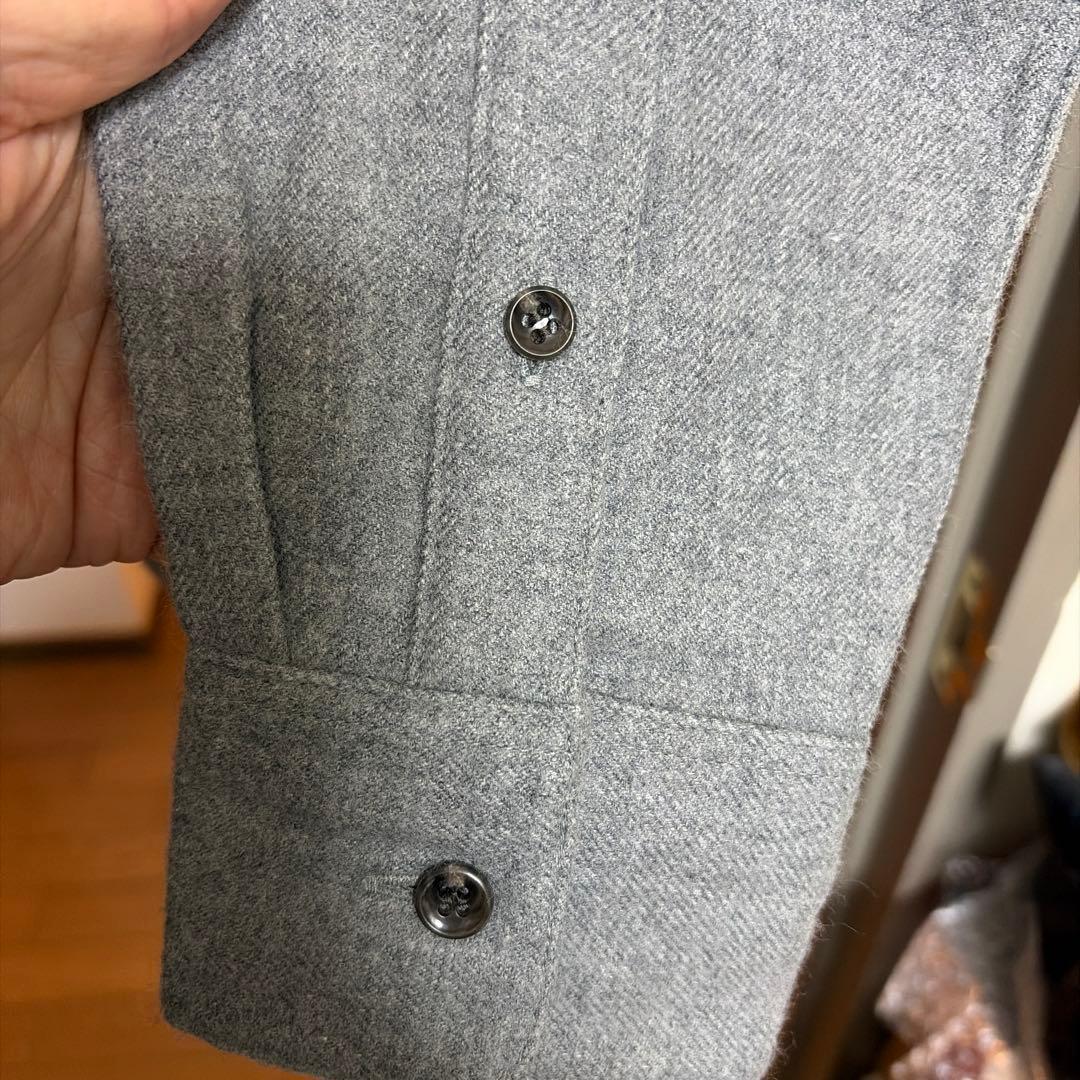 【ヒロ美品】Papas高級綿シャツジャケットMグレー裏チェック柄