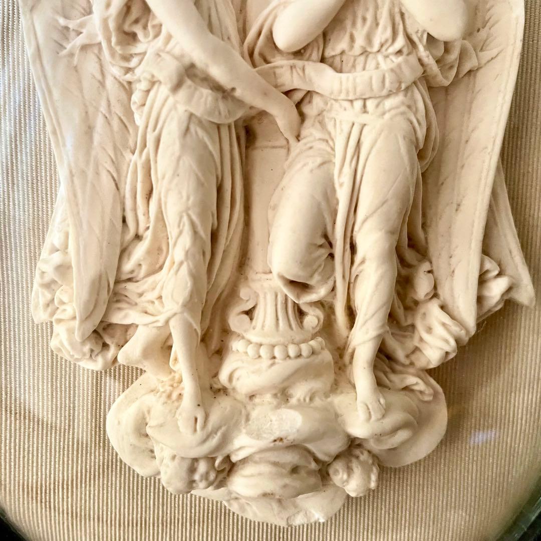 2人の天使のメダイヨン エンジェル フランスアンティーク エクリュ　フレーム