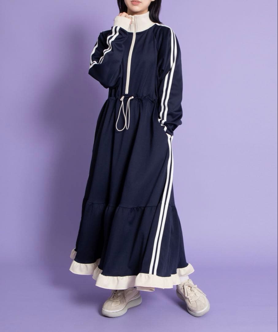 PUNYUS フリルジャージワンピース ネイビー サイズ3