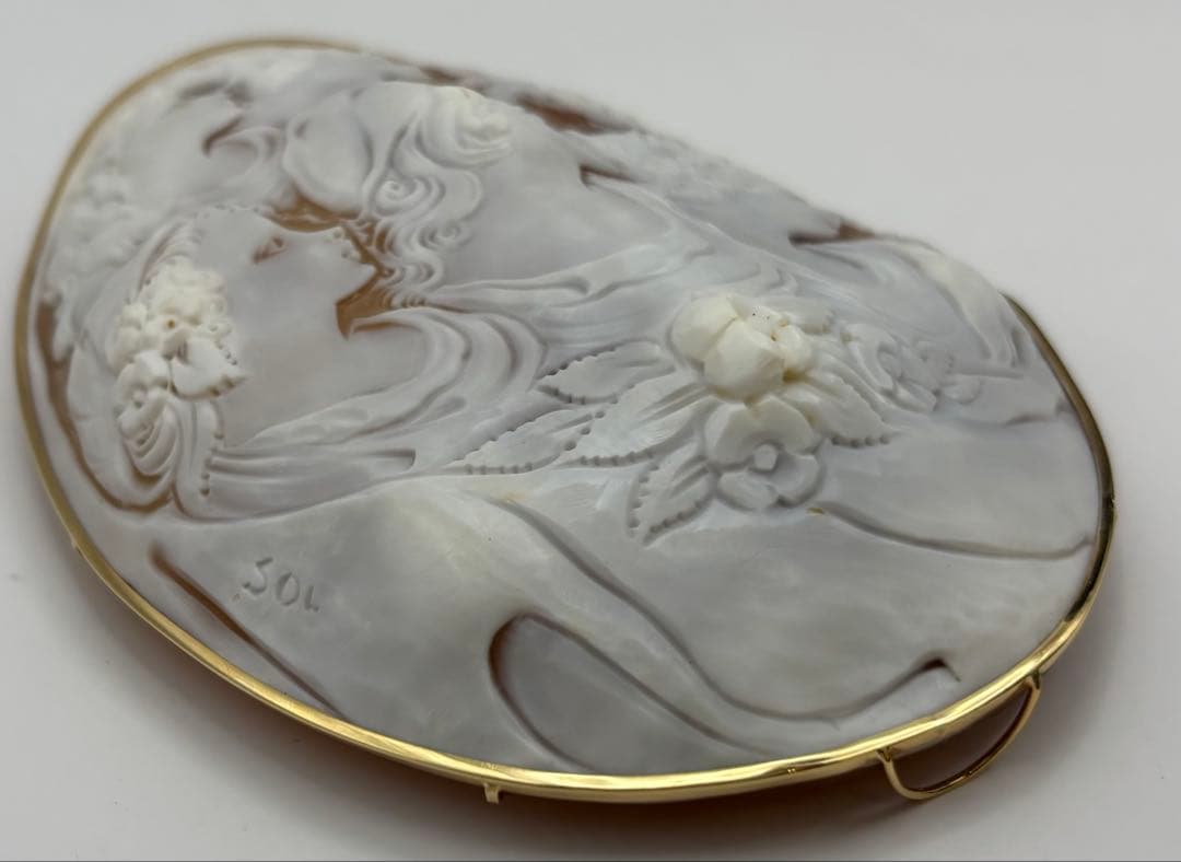 シェルカメオ チロソルヴィーノ ブローチ ペンダントトップ K18刻印 超特大