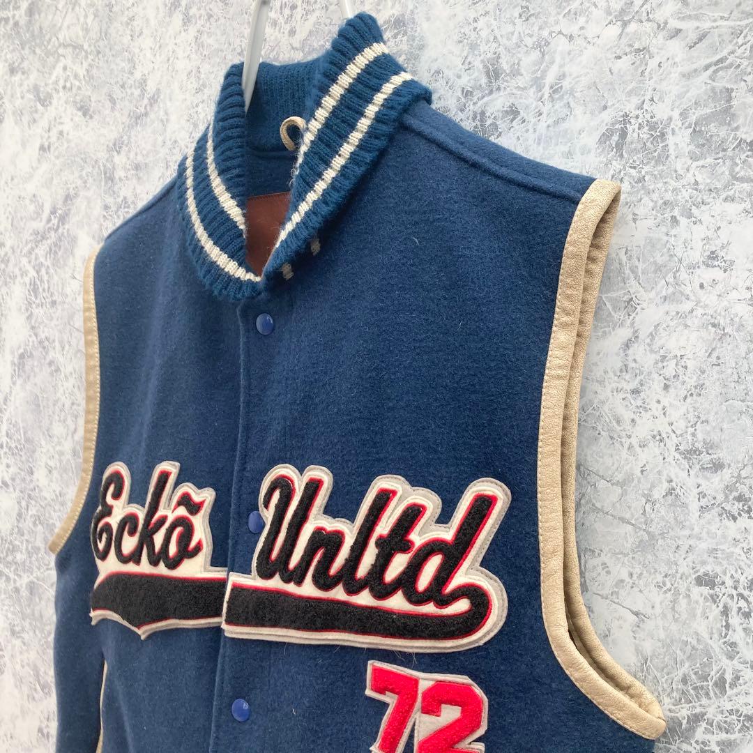IJ297 激レアUS古着エコーアンリミテッド刺繍肉厚ウール中綿スタジャンベスト
