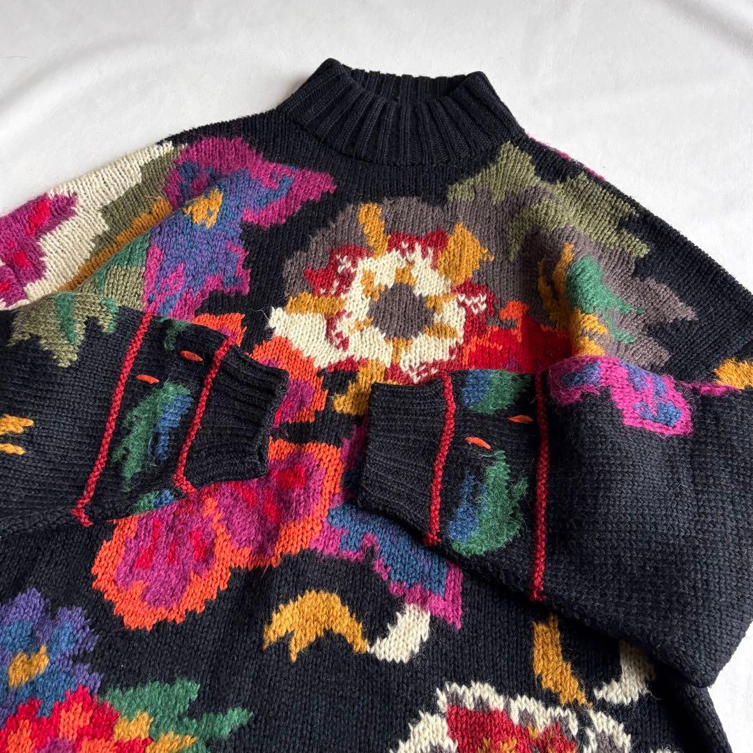 トップス 80s-90s VINTAGE flower pattern wool knit