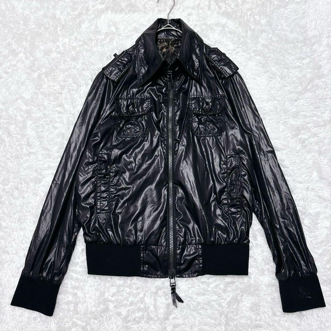 00s Roen ロエン ナイロンジャケット y2k 黒 レオパード柄 短丈 L