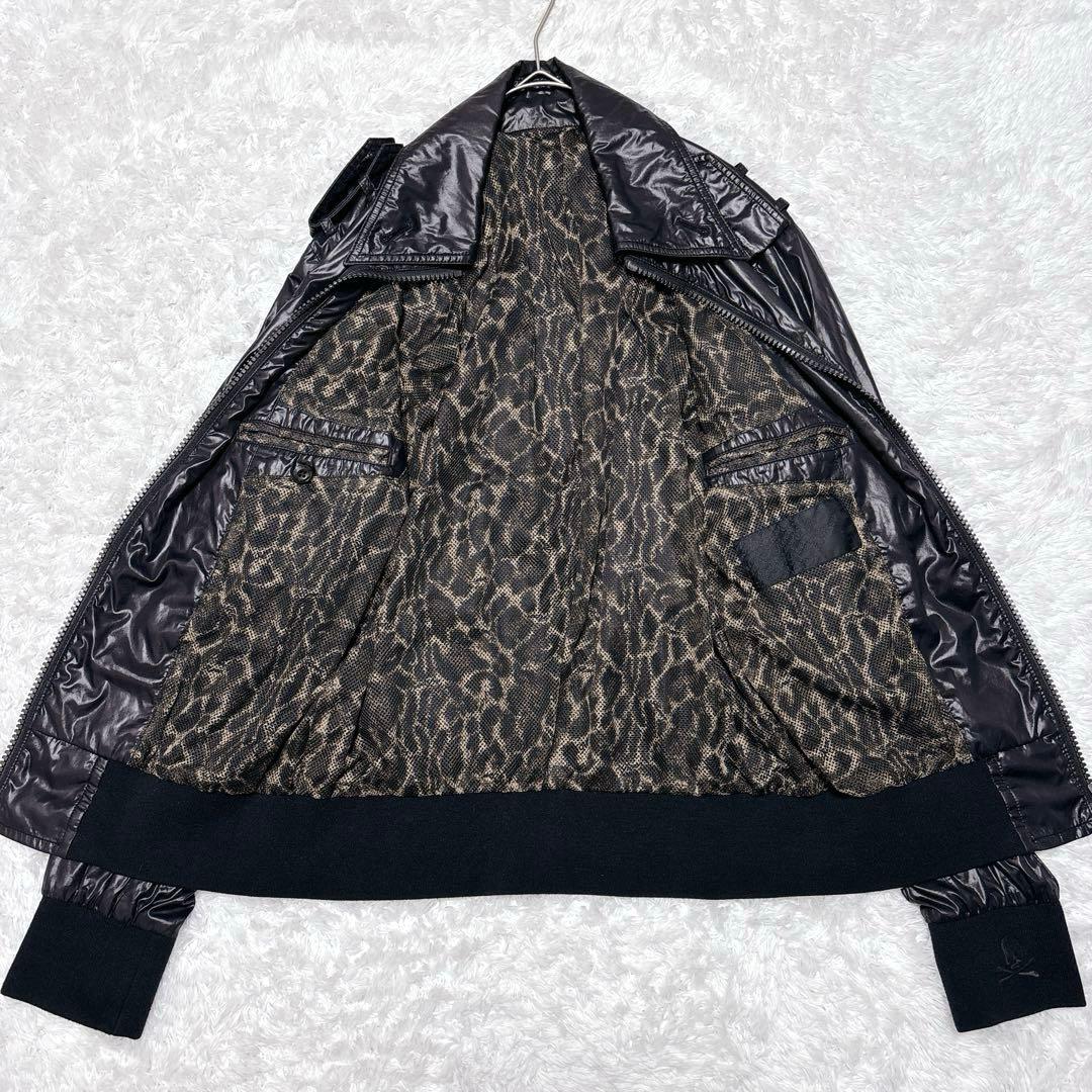 00s Roen ロエン ナイロンジャケット y2k 黒 レオパード柄 短丈 L