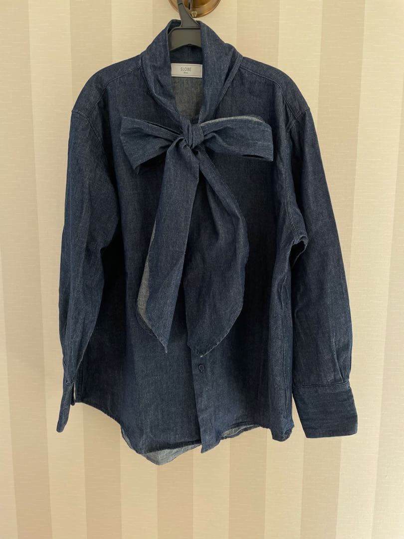 SLOBE IENA フェザーデニムビッグボウタイシャツ