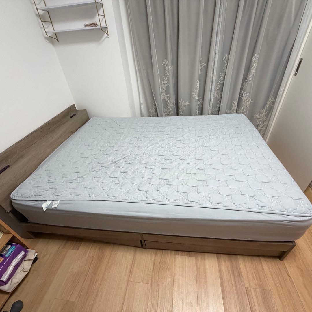 RASIK Serest 引出し収納付き ダブルベッドフレームのみ グレージュ