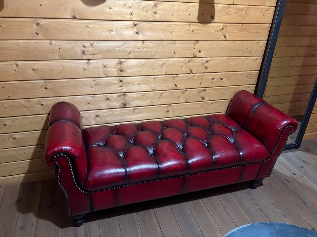 極上美品★チェスターフィールドソファ★希少 ベンチタイプ イギリス 牛革