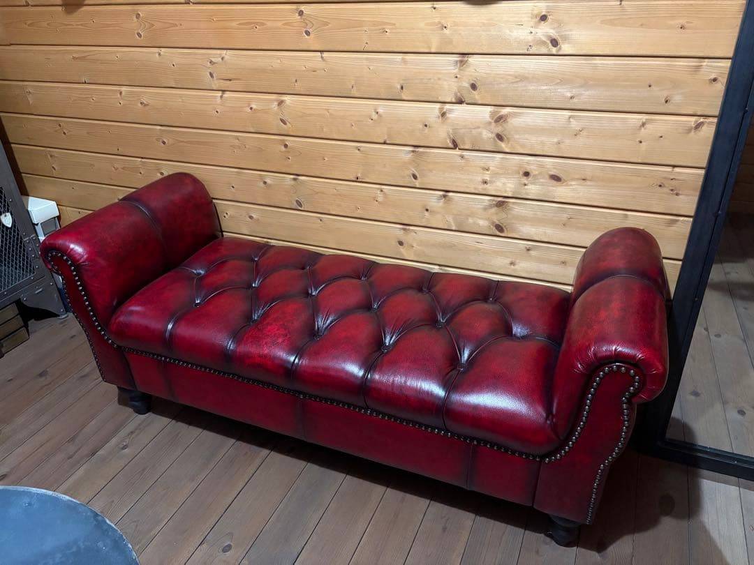 極上美品★チェスターフィールドソファ★希少 ベンチタイプ イギリス 牛革