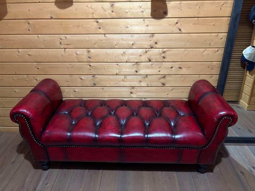 極上美品★チェスターフィールドソファ★希少 ベンチタイプ イギリス 牛革