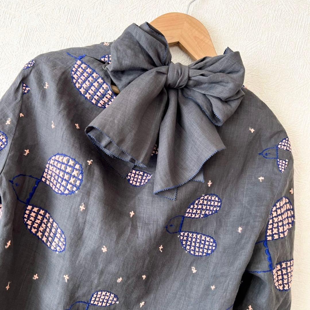 mina perhonen plover リネン ボウタイリボン付き ブラウス