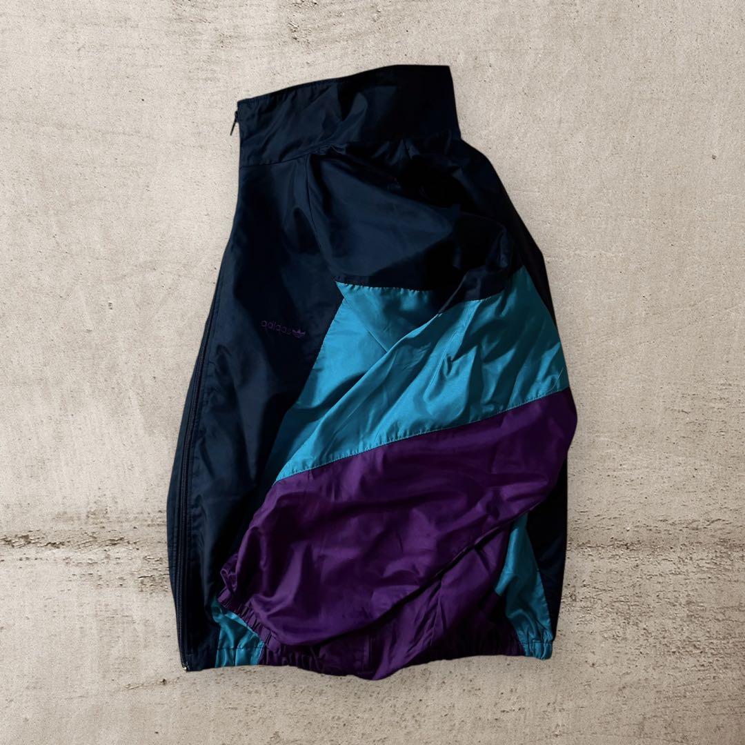 希少80s adidasナイロンジャケットトレフォイル刺繍ロゴレトロY2K古着M