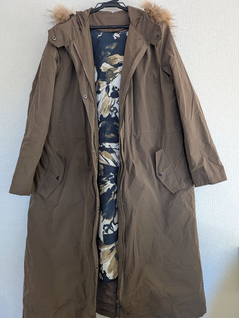 ブラウン フラワープリント ロングコート