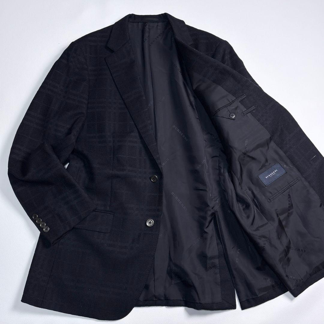 美品 バーバリーロンドン XL アンゴラ混 黒ノバチェック メタル ジャケット