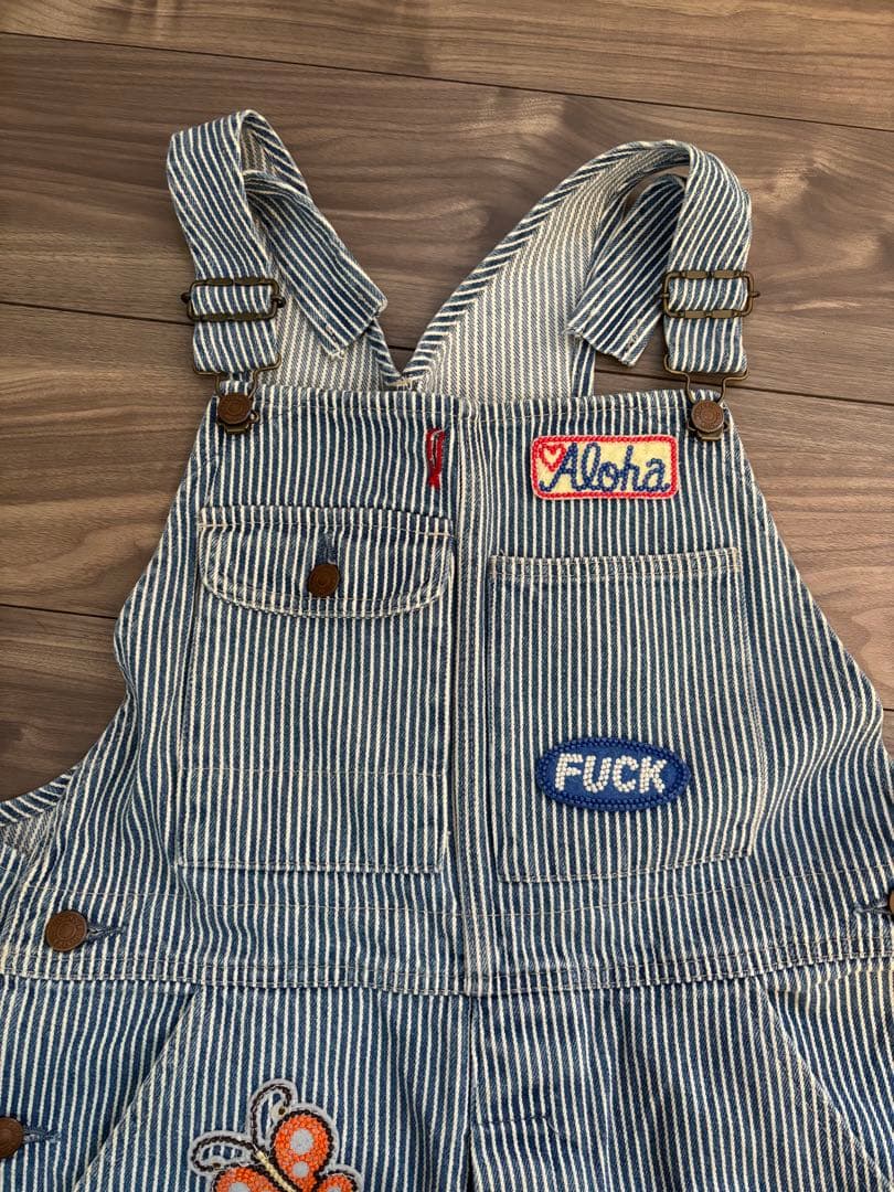 ビンテージヒステリックグラマーヒッコリーオーバーオール刺繍ワッペンストライプ