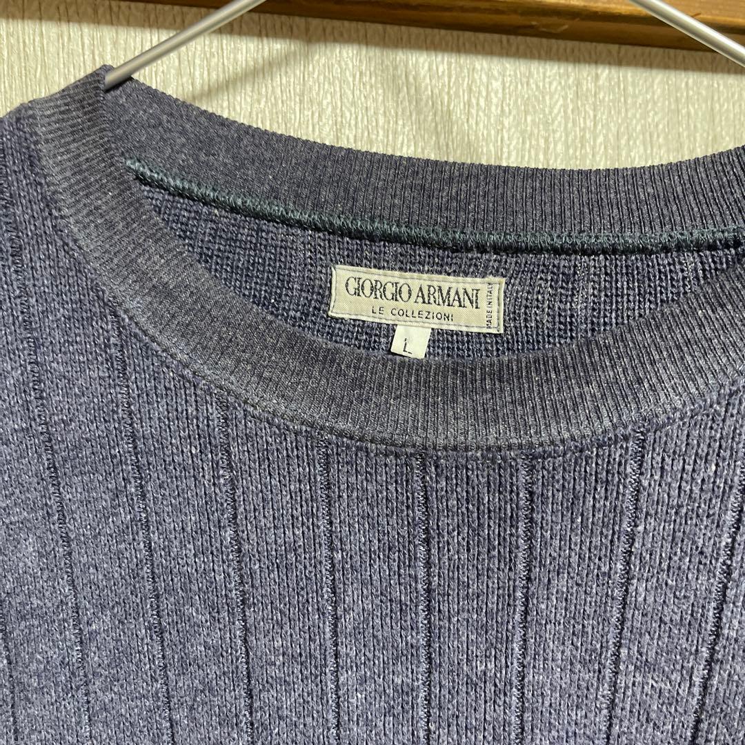 Giorgio Armani リブ編みニットセーター Lサイズ ダークブルー