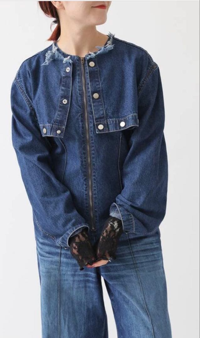 CURRENTAGE / カレンテージ ノーカラーデニムジャケット