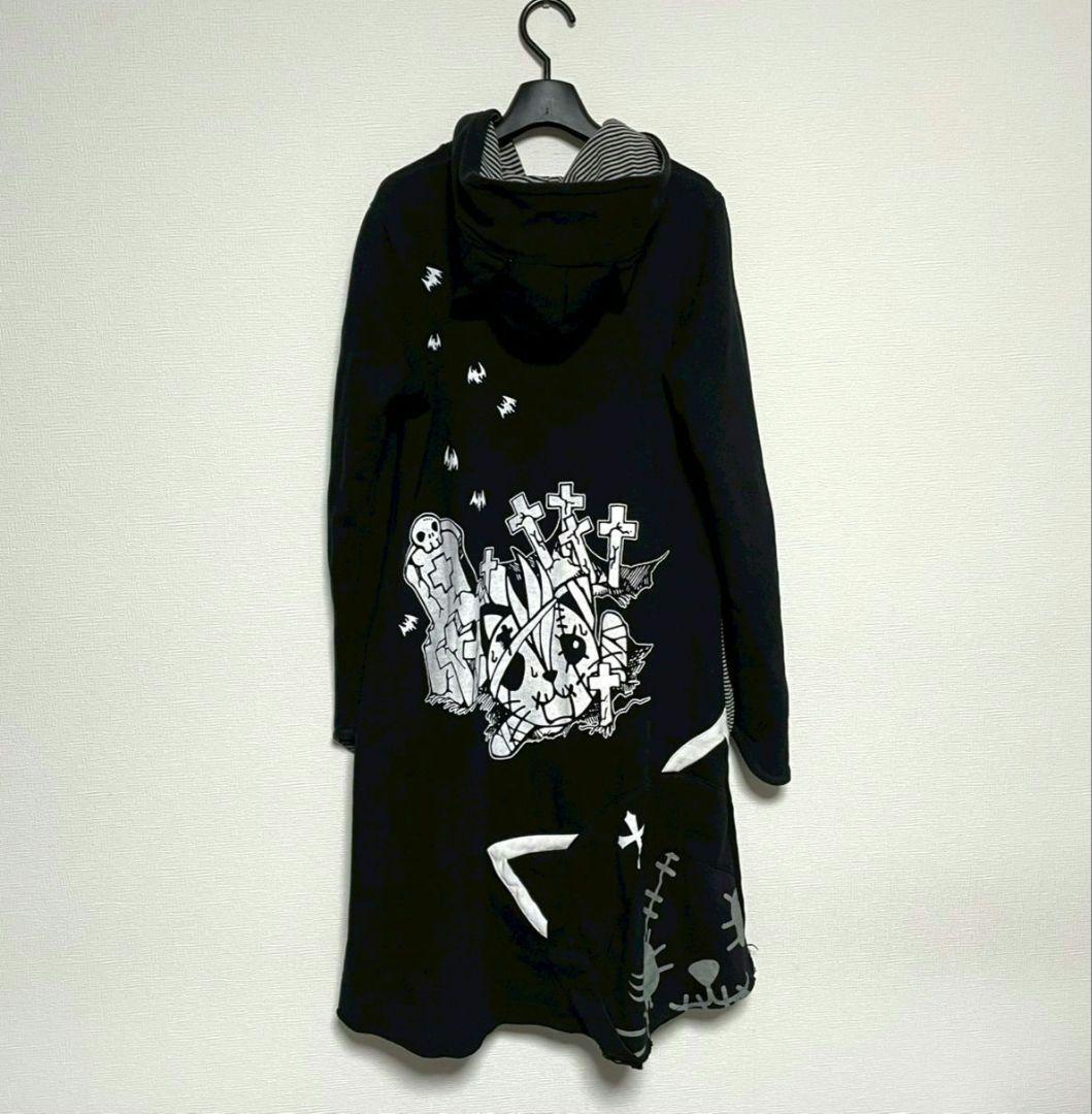 HANGRY&ANGRY　ネコミミパーカー　ロング丈　ブラック　チャームあり