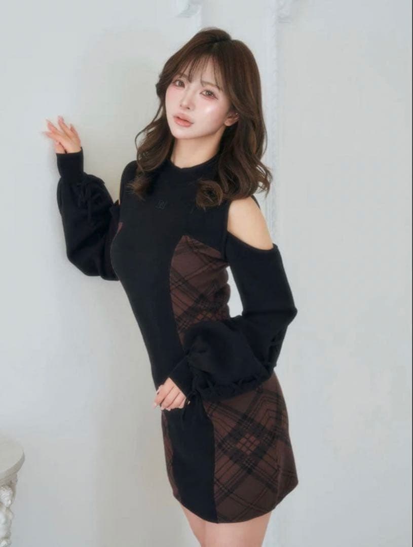 Darich ダーリッチ サイドチェックニットミニワンピース