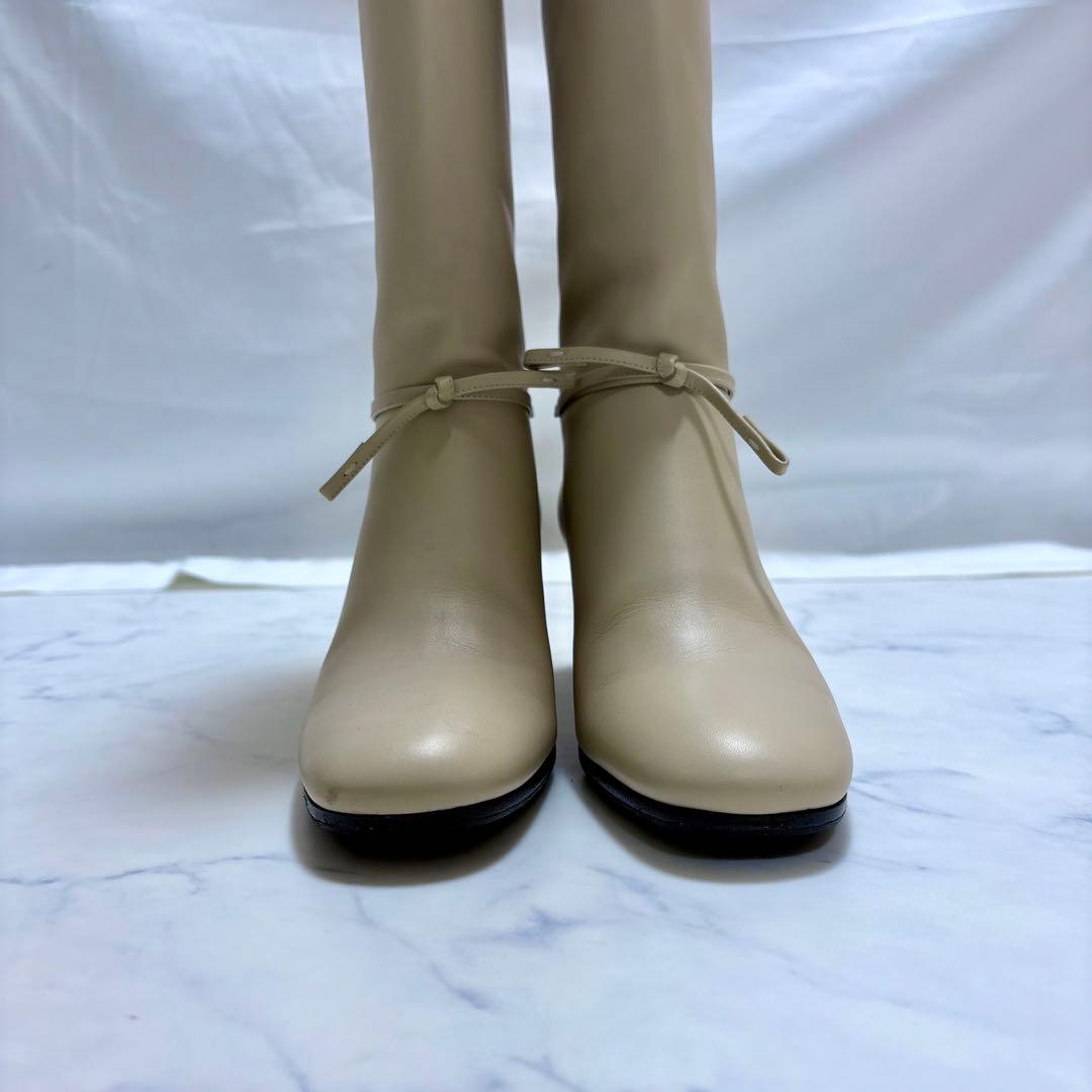 極美品 Loro Piana レザー ロングブーツ 23cm ベージュ 本革