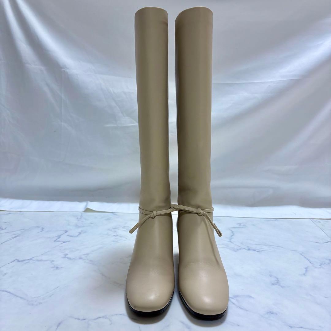 極美品 Loro Piana レザー ロングブーツ 23cm ベージュ 本革