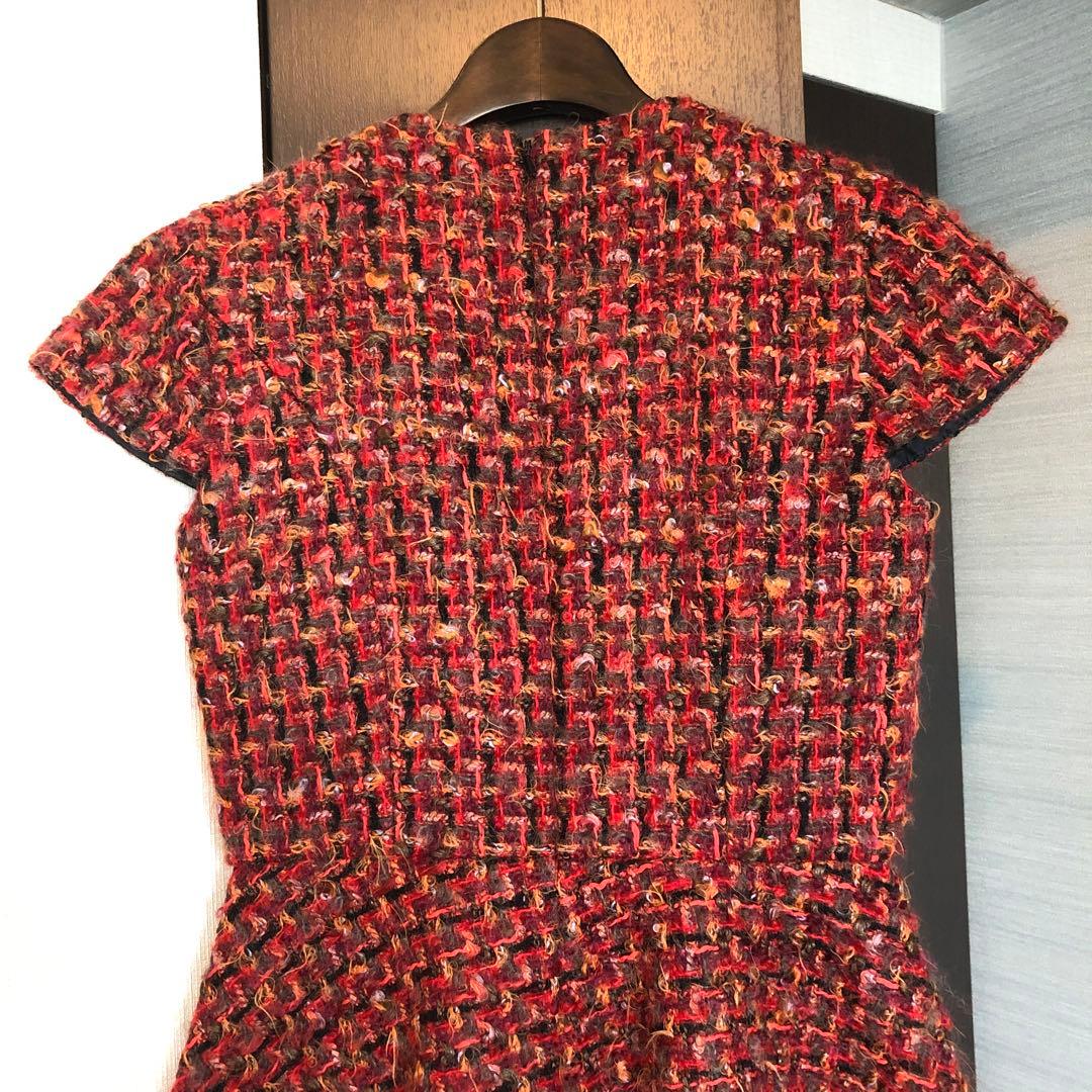 lemonsan 　YOKO CHAN♡36♡赤系ツイードひざ丈ワンピース