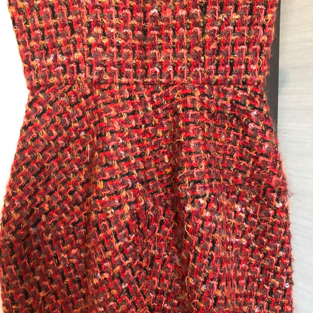 lemonsan 　YOKO CHAN♡36♡赤系ツイードひざ丈ワンピース