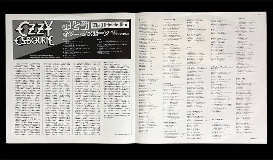 美品LP★オジーオズボーン/罪と罰★初回特典ステッカー付 レコード 再生確認済