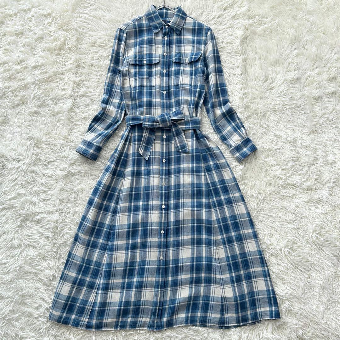 ✨美品✨ ポロラルフローレン チェック柄コットンツイルシャツドレス マキシ丈